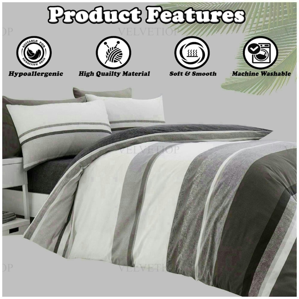 image 1 of VELVETIO Hudson Printed Duvet Cover Set Reversible Polycotton Easy Care Beddings Grey | Double