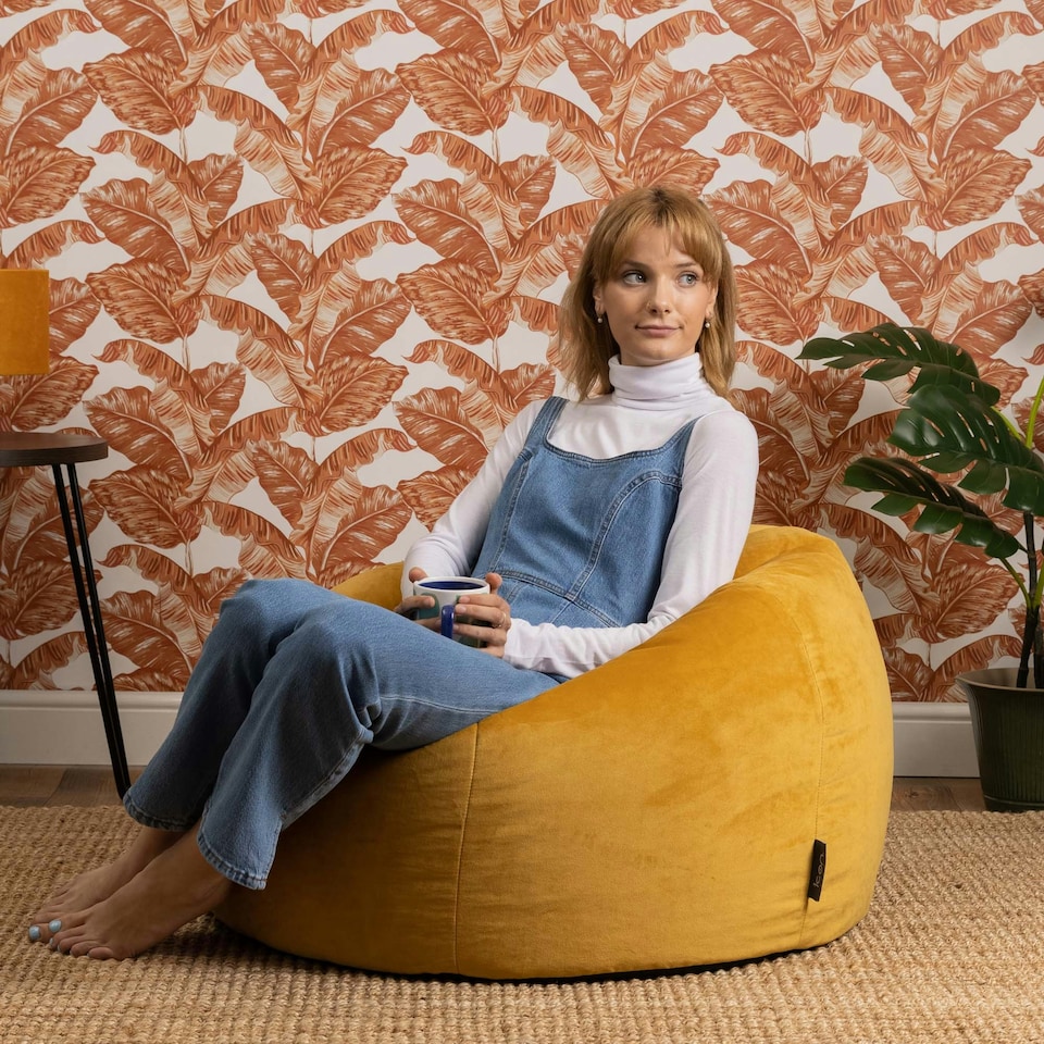 image 1 of icon Aurora Classic Velvet Bean Bag Chair Ochre Yellow Bean Bags Yellow