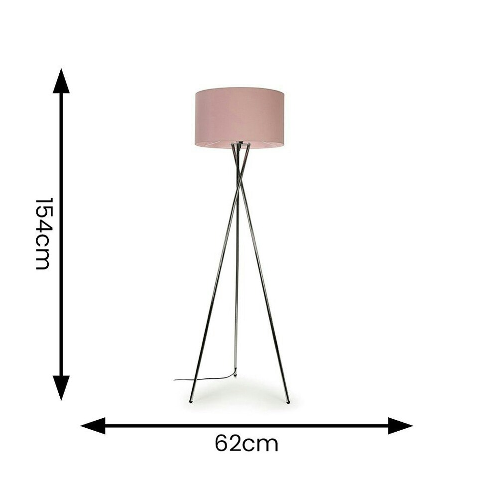 image 1 of ValueLights Camden Chrome Tripod Floor Lamp with Blush Pink Shade Pink