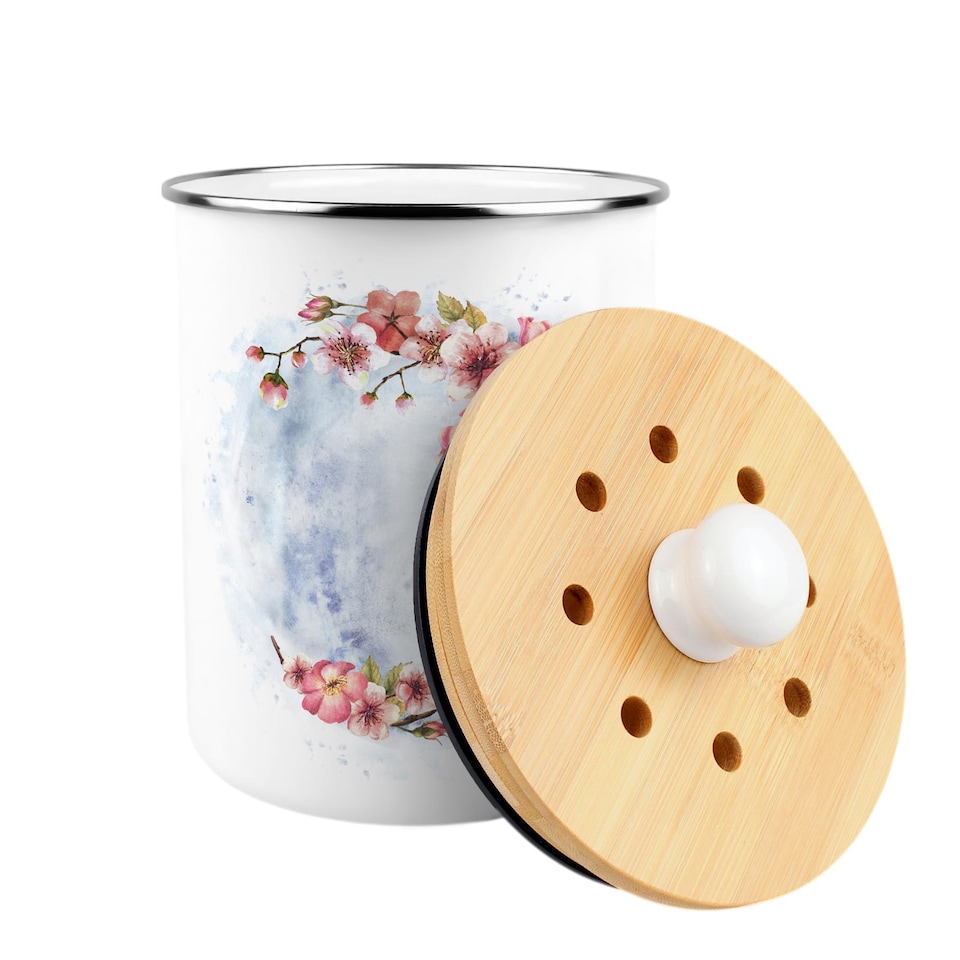 image 1 of Floral Blossoms Food Waste Caddy - Metal 2L Decorative Kitchen Compost Bin