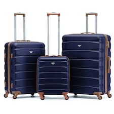 Flight Knight Suitcase Set, Large Suitcase, Extra Large Suitcase, Cabin Suitcase 55x40x20cm - 60+ Airlines Approved - EasyJet, Jet2, Ryanair Priority Carry On Blue | Navy/Tan | Large