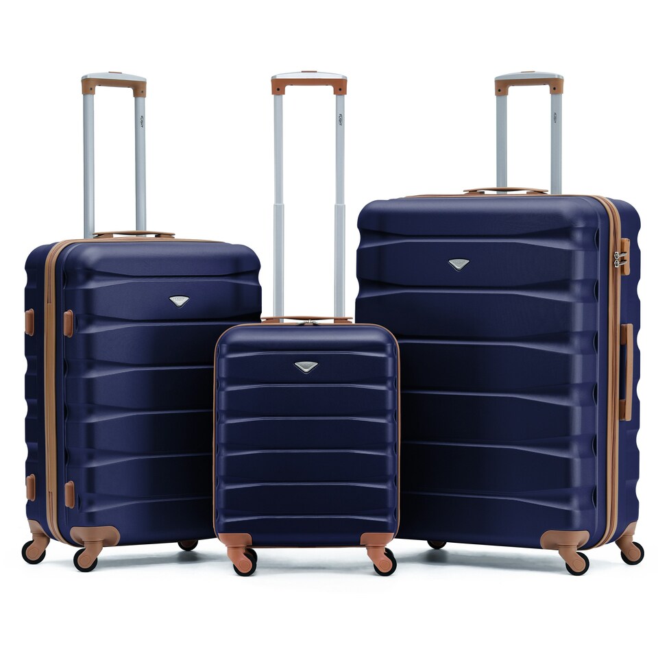 image 1 of Flight Knight Suitcase Set, Large Suitcase, Extra Large Suitcase, Cabin Suitcase 55x40x20cm - 60+ Airlines Approved - EasyJet, Jet2, Ryanair Priority Carry On Blue | Navy/Tan | Large