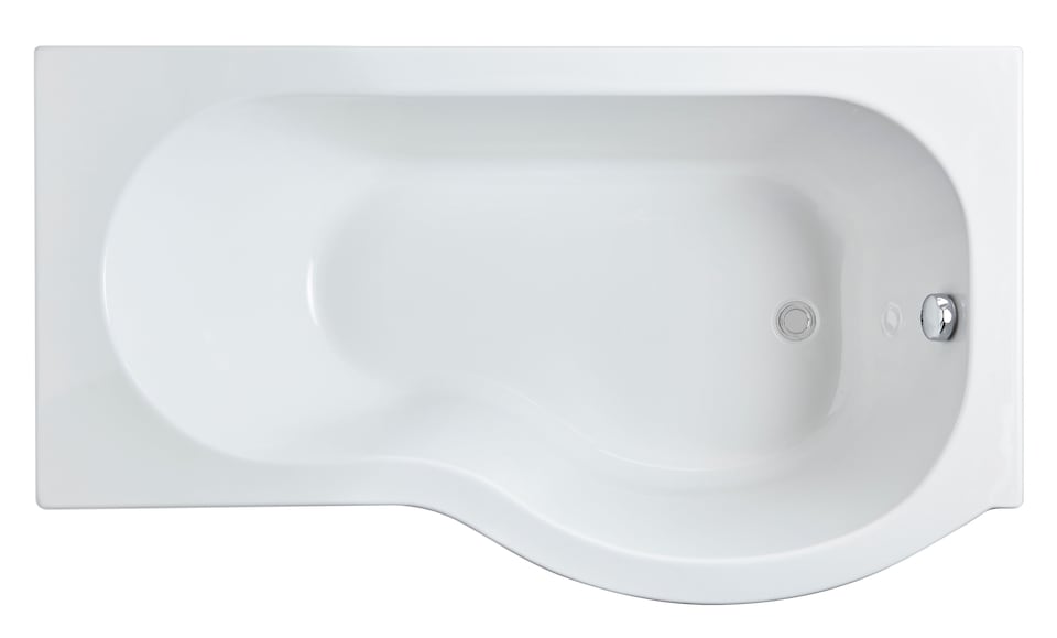 image 1 of Modern P Shape Right Hand Shower Bath Tub with Leg Set, 1500mm - White | White | White