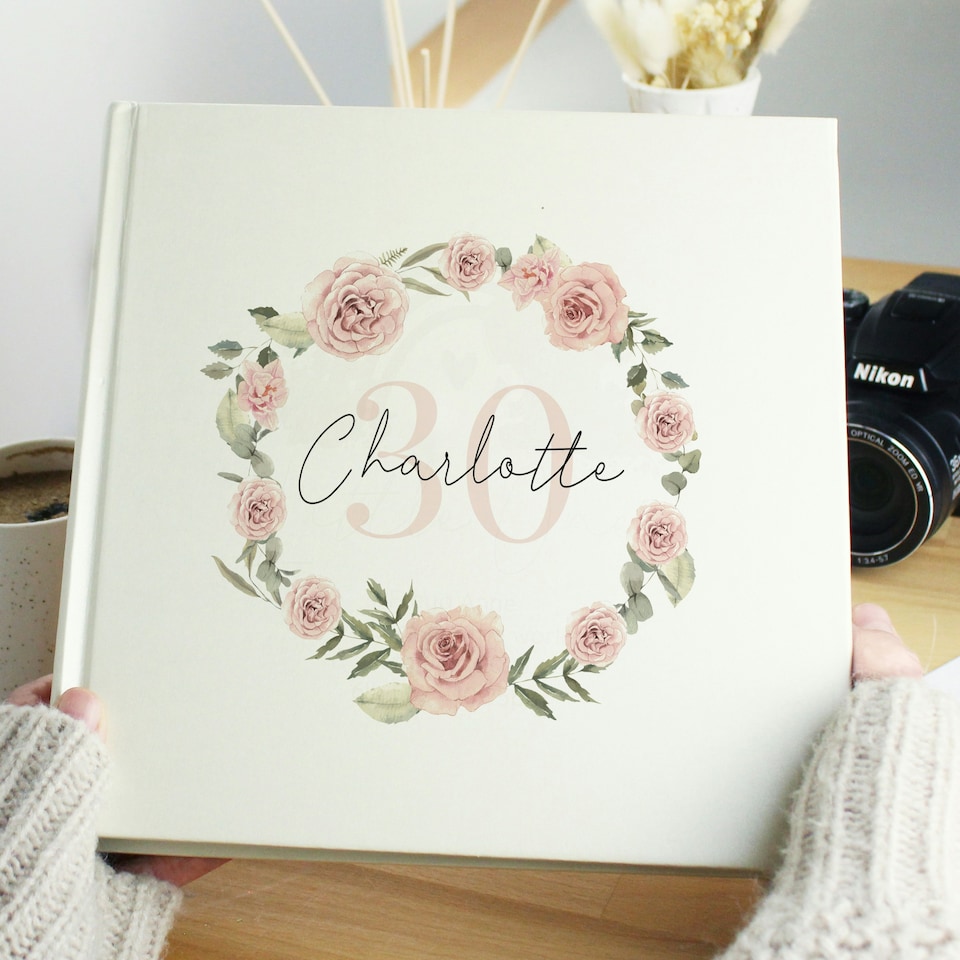 image 1 of Personalised Floral Wreath Square Photo Album