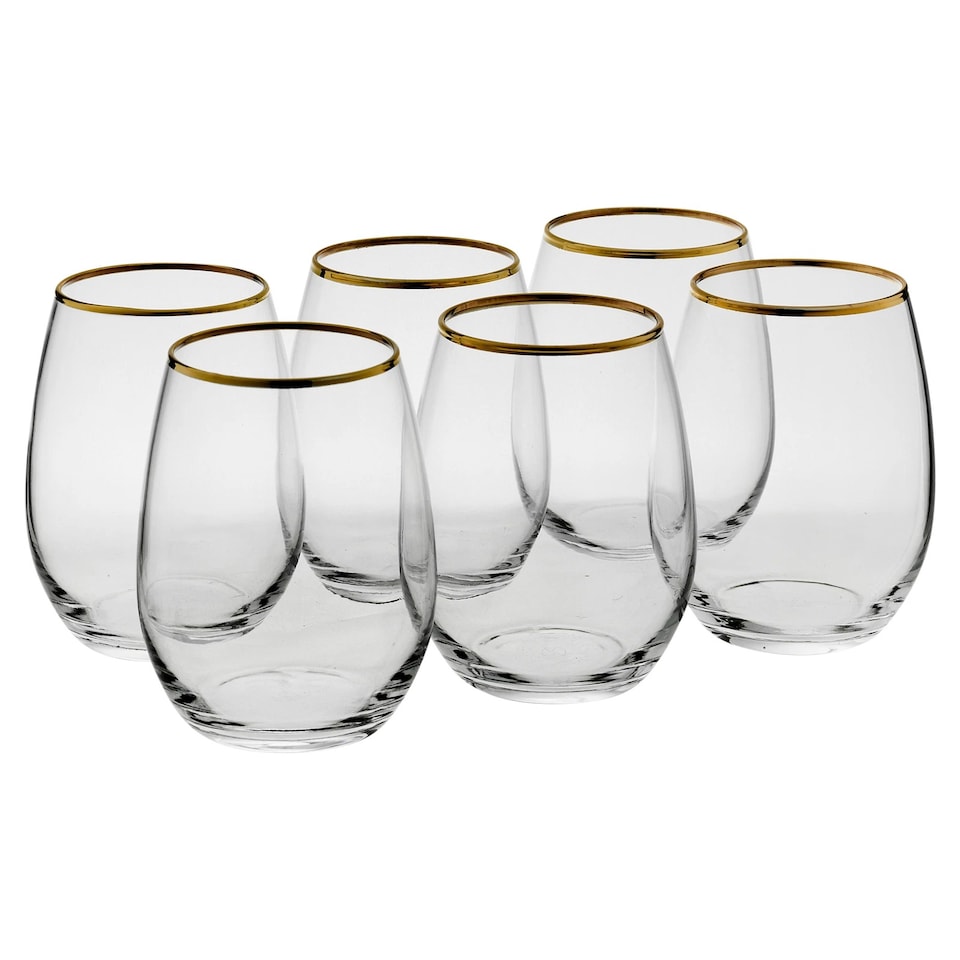 image 1 of Amber Tumbler Gold Rim Set Whiskey Glass Cocktail Goblet 570ml | Clear | Clear | Set of 6