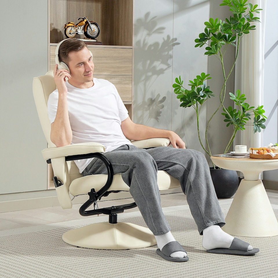 image 1 of HOMCOM Massage Recliner Chair Cushioned Ottoman 10 Point Vibration Cream | Cream | White | One Size