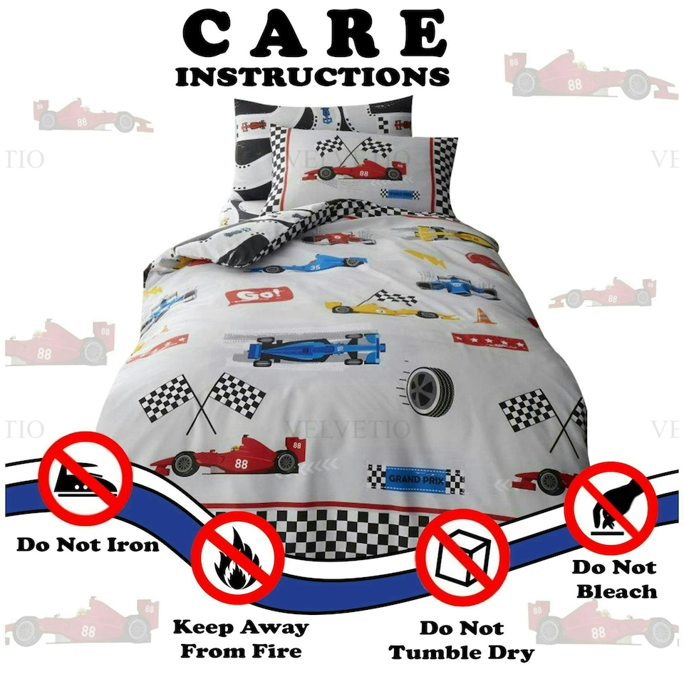image 1 of VELVETIO Racing Cars Duvet Cover Set Luxury Polycotton Kids Beddings Grey | Single