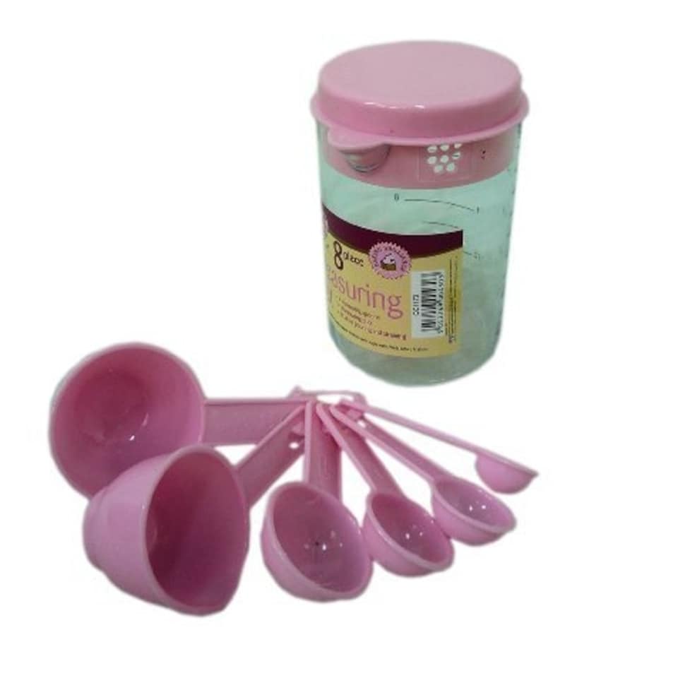 image 1 of Plastic 8 Piece Measuring Jug Spoon Spoons Cup Cups Set for Baking Cooking