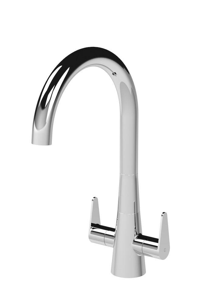 image 1 of Balterley Situla Kitchen Mono Mixer Tap with Dual Lever Handles, Curved Swivel Spout | Silver | Chrome | 1