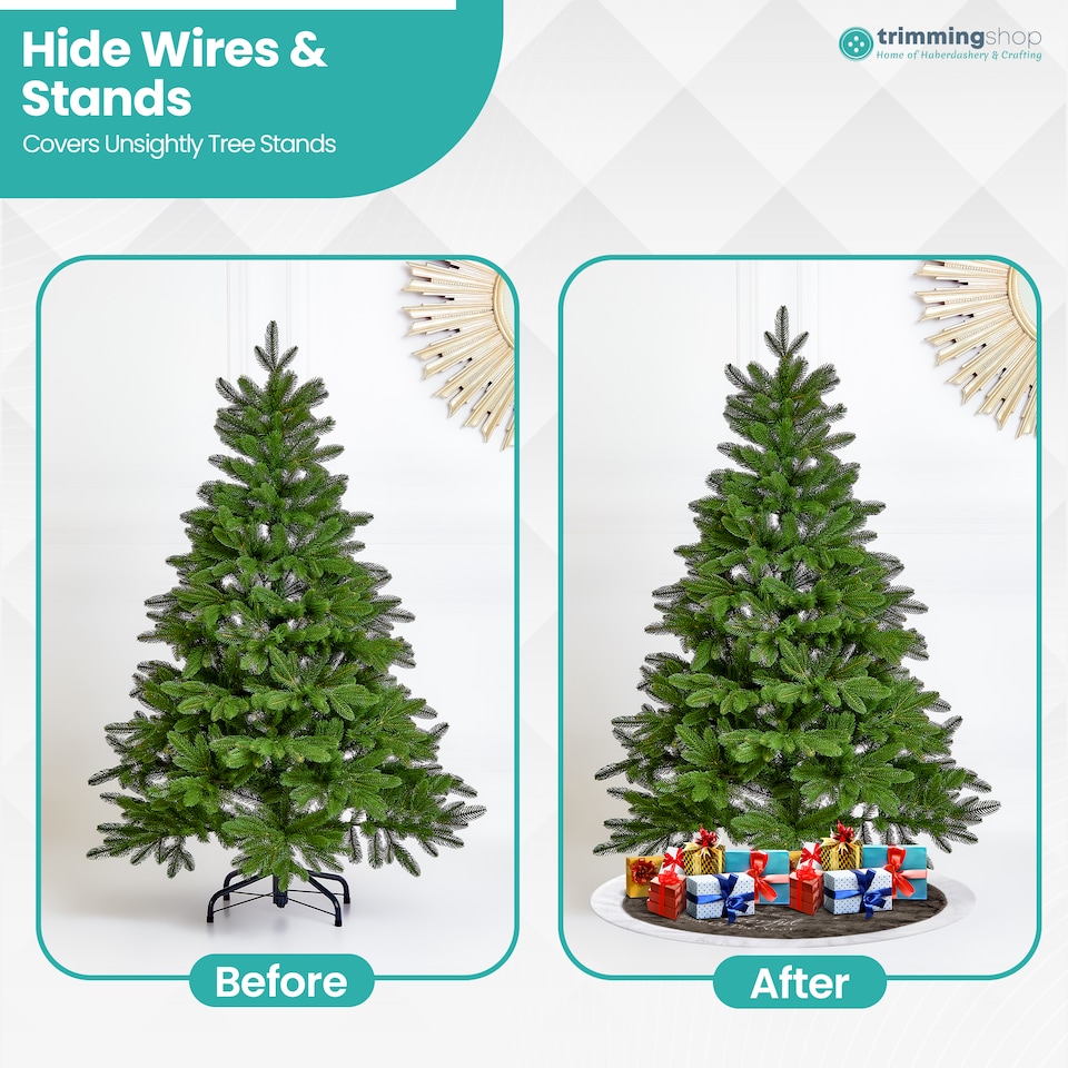 image 1 of 100cm Grey & White Velvet Christmas Tree Skirt, Xmas Tree Floor Mat Cover
