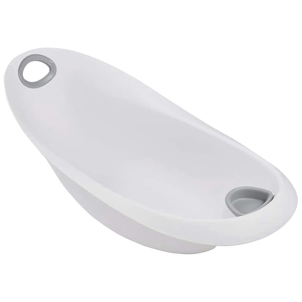image 1 of Stars Ergonomic Baby Bath with Soft Handle & Plug - White