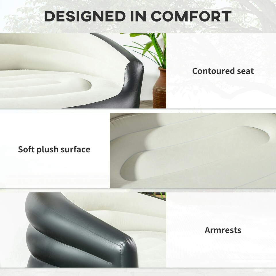 image 1 of Outsunny 2-Person Inflatable Sofa, Plush Fabric, Grey Grey | Grey