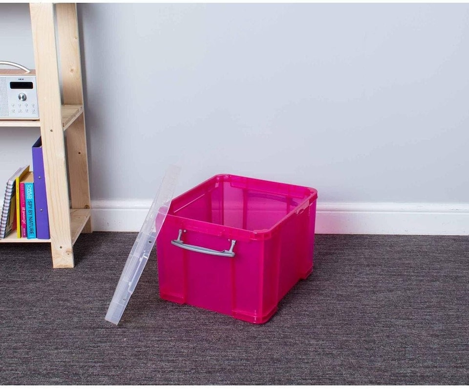 Encrypted Pink Really Useful Plastic Storage Box 35 Litre Transparent Pink Single ...