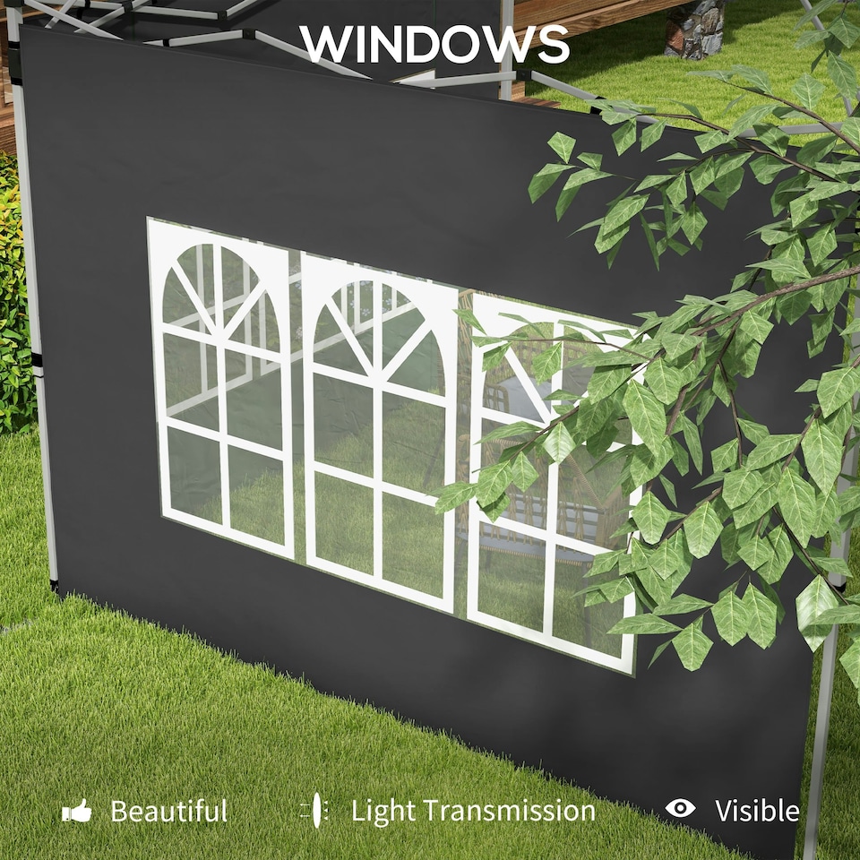 image 1 of Outsunny Gazebo Side Panels for 3x3(m) or 3x4m Pop Up Gazebo, 2 Pack, Black