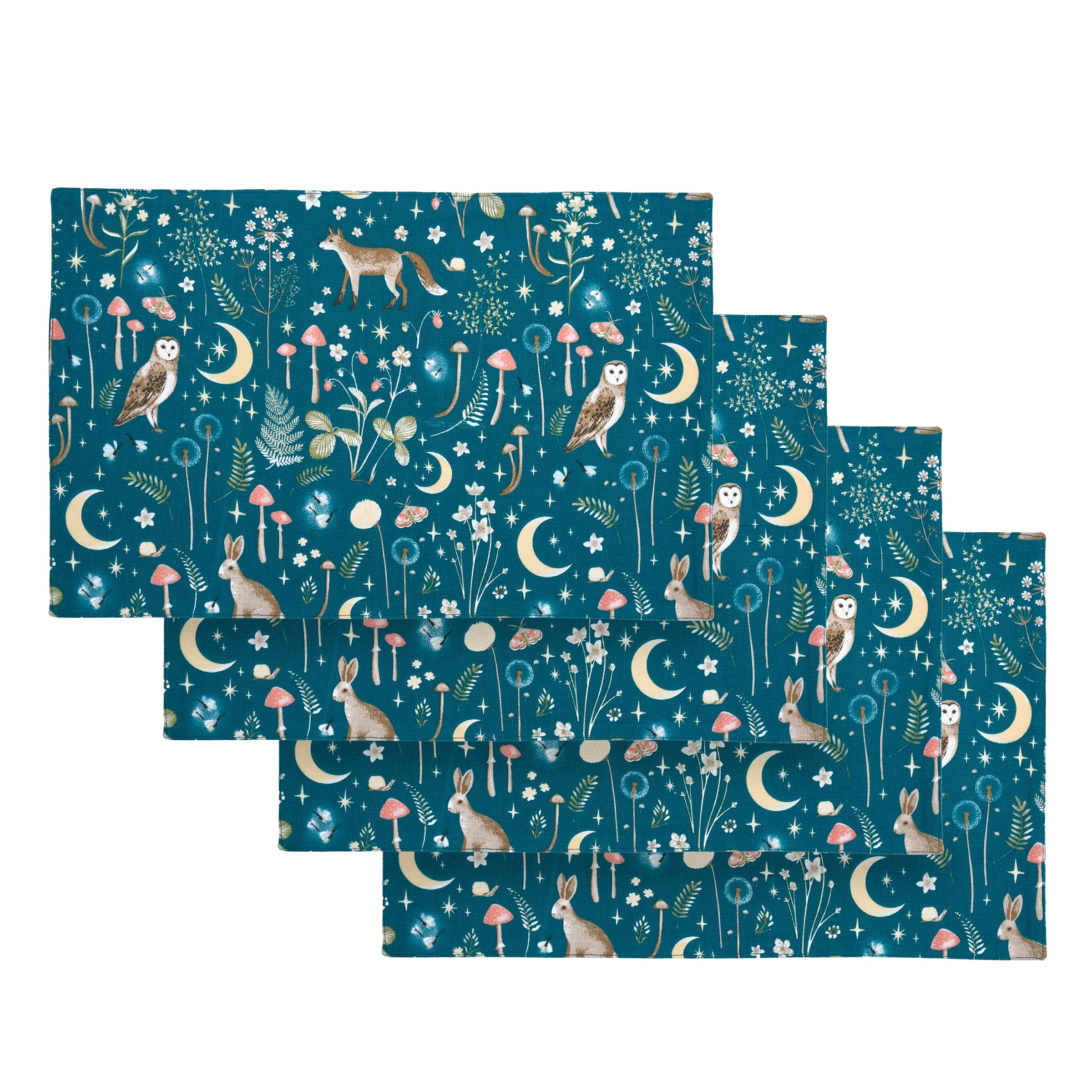 Catherine Lansfield 'Enchanted Twilight Animals' Cotton Dining Placemat 4 Pack in Teal