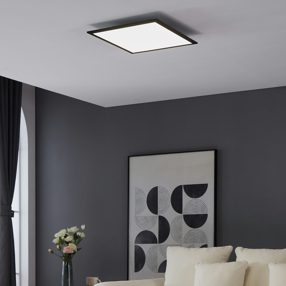 image 1 of EGLO Salobrena 1 Ultra-Slim Modern Black Square LED Ceiling Light WBS Black