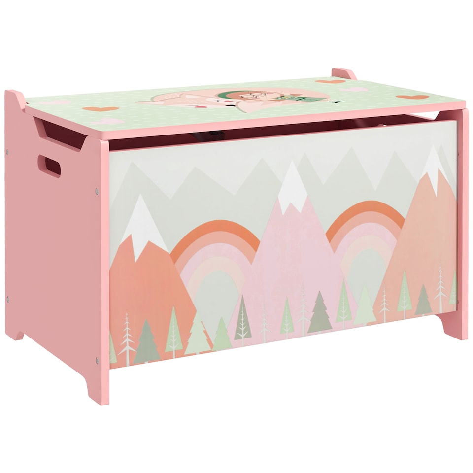 image 1 of ZONEKIZ Toy Box, Kids Toy Chest with Lid, Safety Hinge, Cute Design | Pink | 60 x 37 x 39 cm