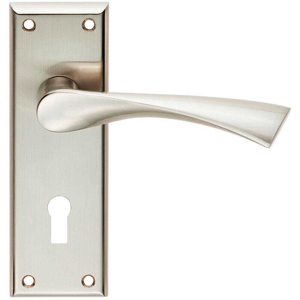 Loops PAIR Angular Lever on Lock Backplate Door Handle 150 x 50mm Satin Nickel in Metallics