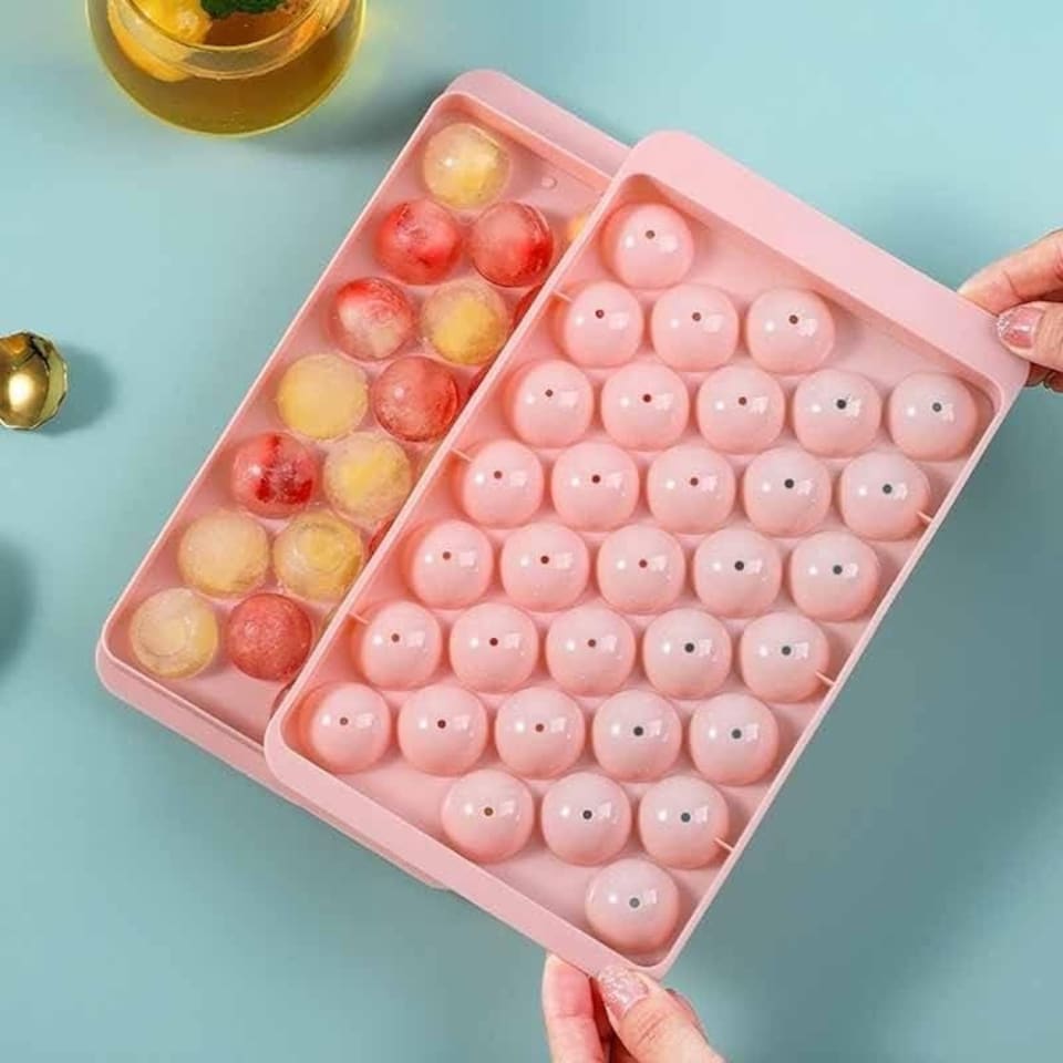 image 1 of Mini Sphere Ice Cube Tray x 2 and Holder Pink