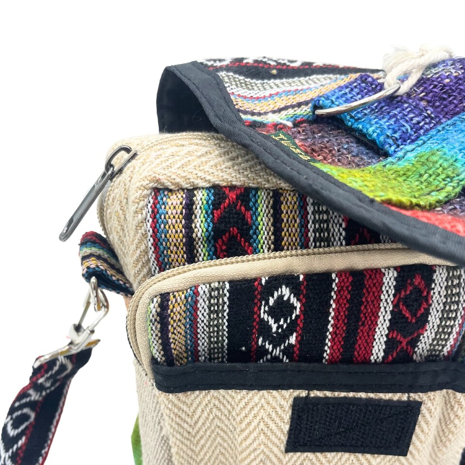 image 1 of Tie-Dye Hemp Messenger Bag - Sustainable Hemp and Cotton, Removable Strap