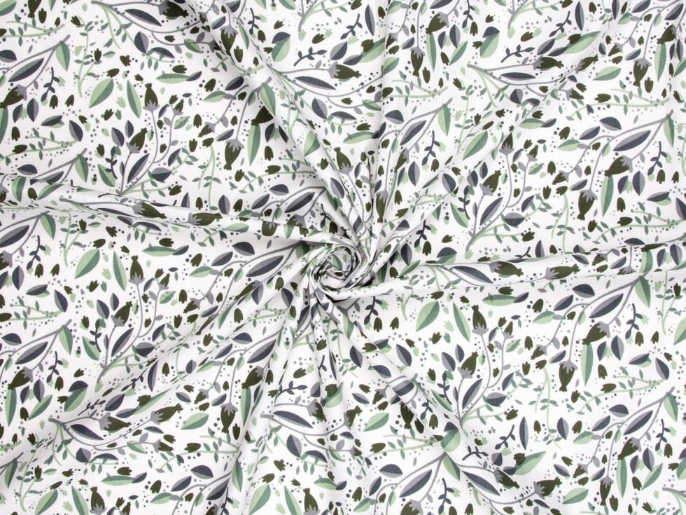 Minerva White Green Deadstock Cotton Poplin Bag Making Fabric per metre - 147cm / 57" Wide