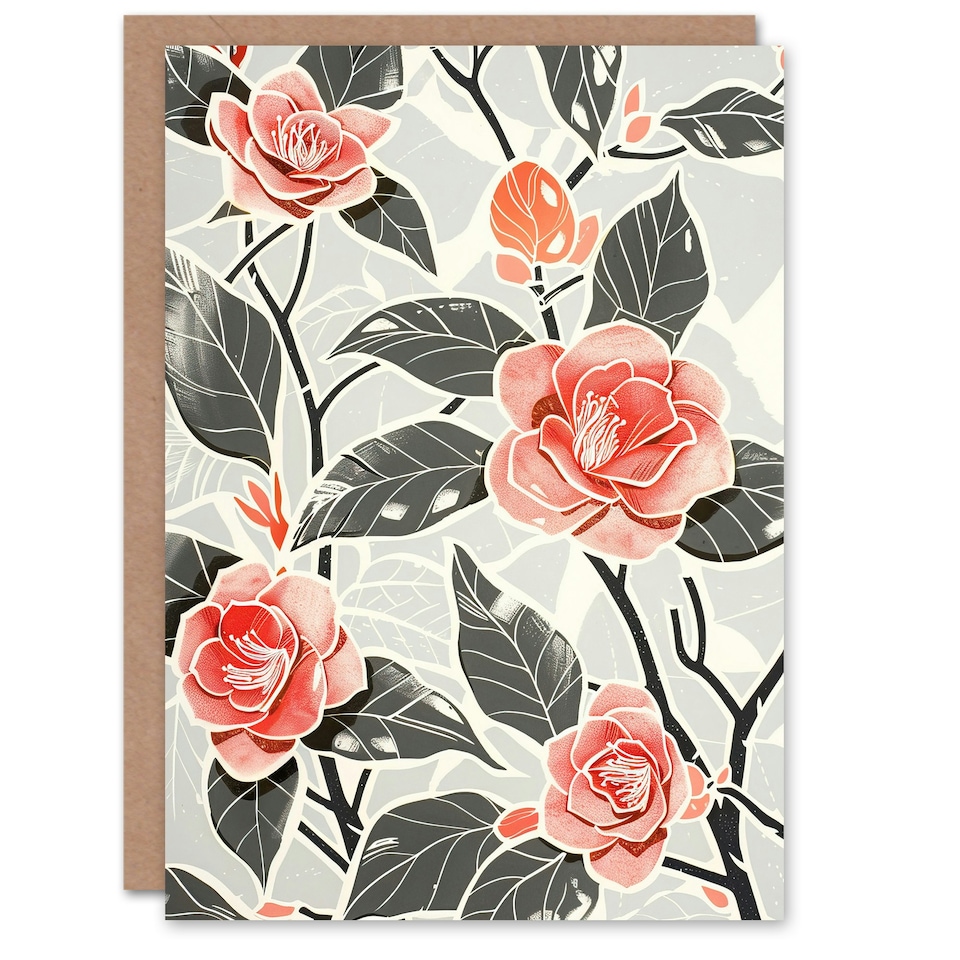 image 1 of Camellia Flowers Pink Contrast Botanical Her Birthday Card