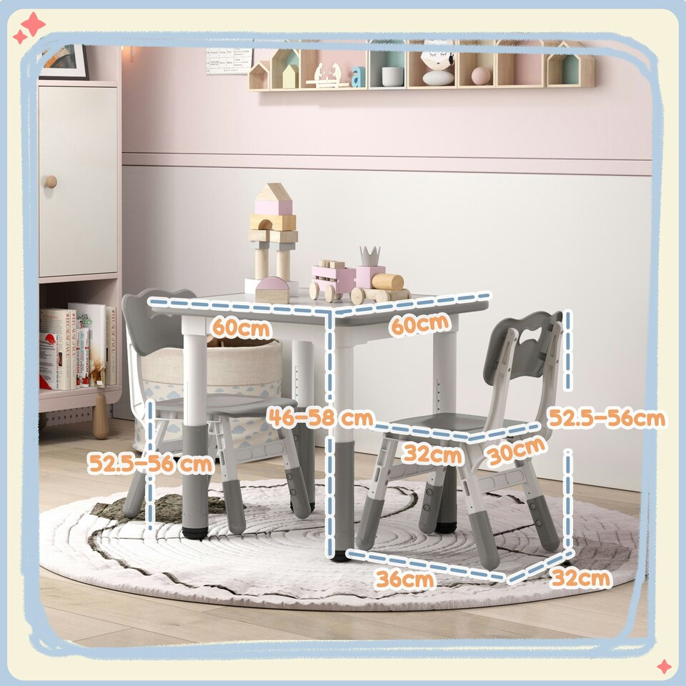 image 1 of AIYAPLAY 3 Pcs Height Adjustable Kids Table and Chair Set for Playroom Pink