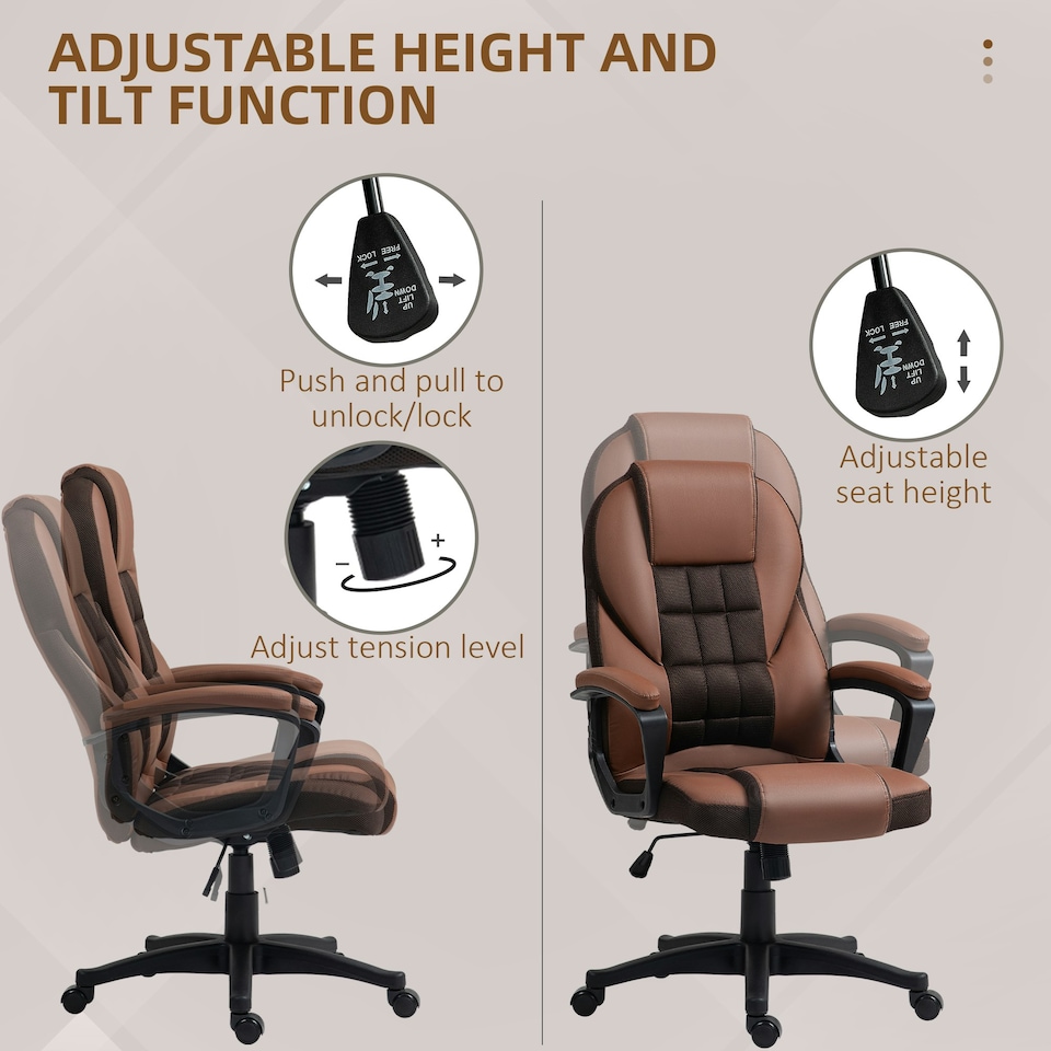image 1 of HOMCOM Executive Office Chair High Back Computer Chair with Armrests Brown