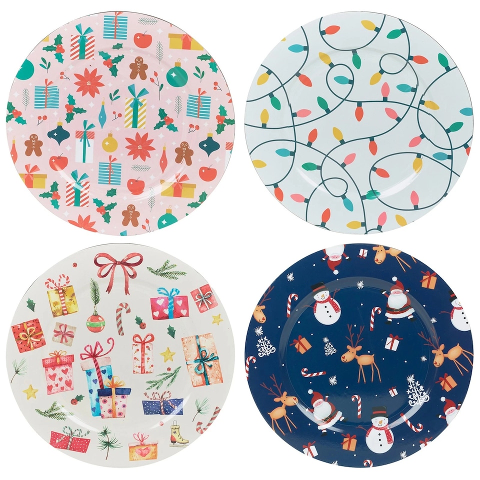 image 1 of Christmas Dinner Charger Plates Placemats Dining Table Setting Party Decor 33cm | Multi | 4 Plates