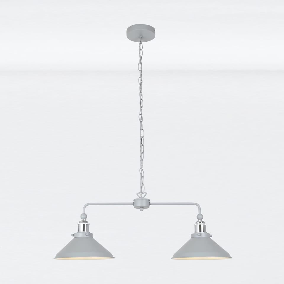 image 1 of Maxwell - Flint Grey Chrome 2 Light Bar Ceiling Pendant Light | Grey | Grey | 1