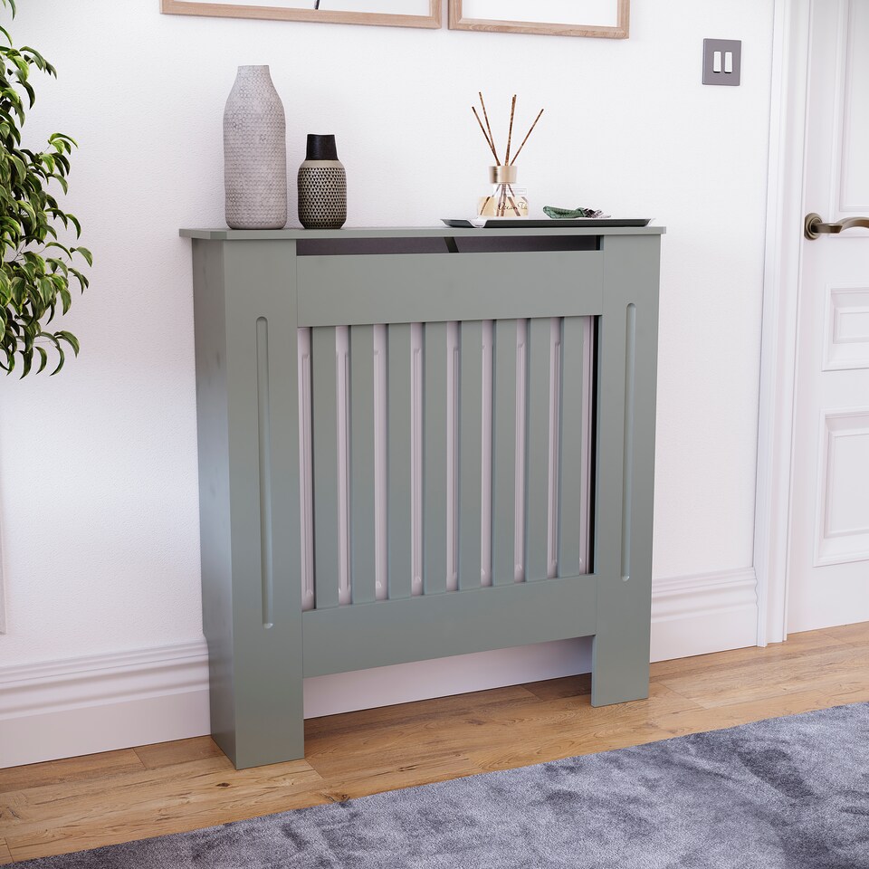 image 1 of Vida Designs Chelsea Radiator Cover Painted MDF Slatted Cabinet, Grey, 78cm