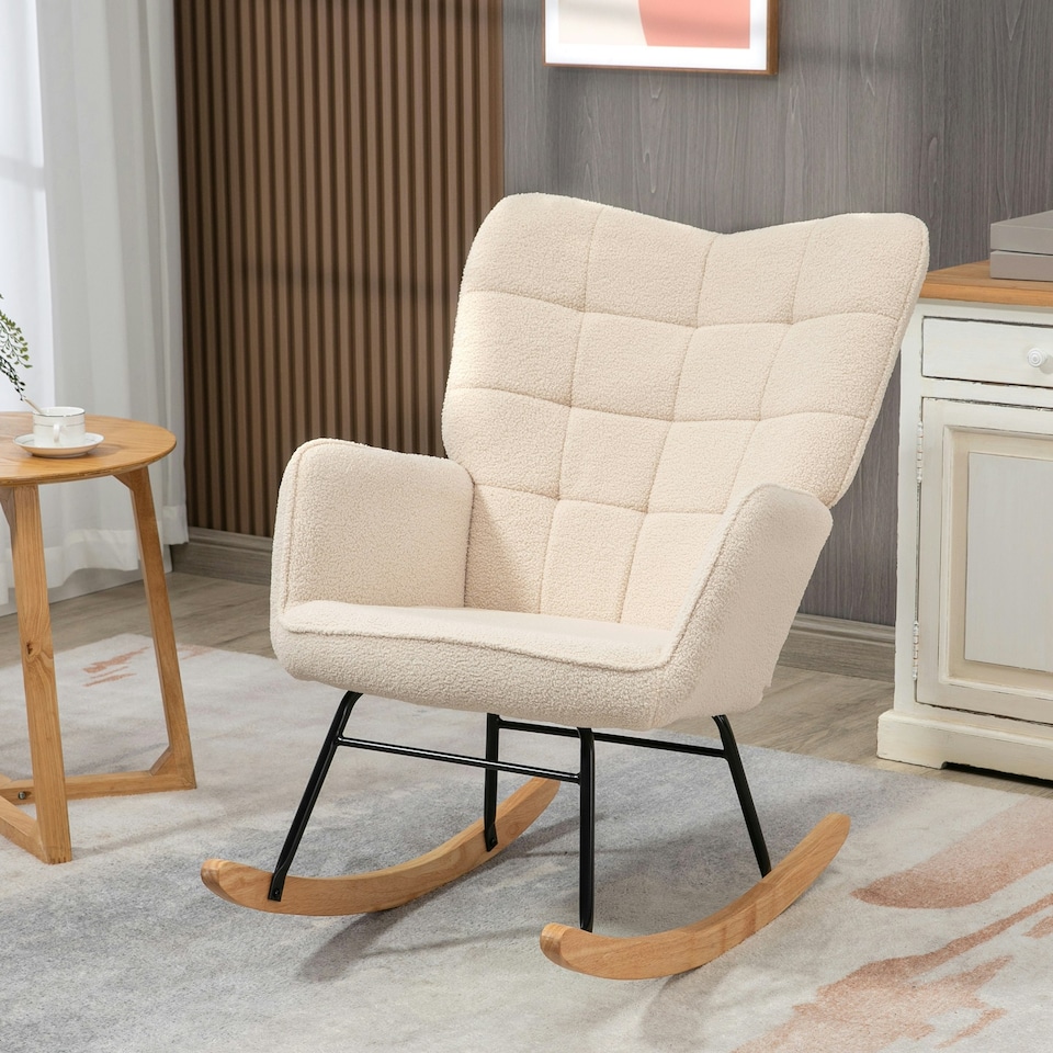 image 1 of HOMCOM Wingback Rocking Chair for Nursing with Steel Frame Beige