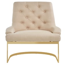 Interiors by Premier Luxurious Natural Dining Chair,  Gold Finish Accent Chair With Button Tufted Backrest, Armless Modern Chair Cream