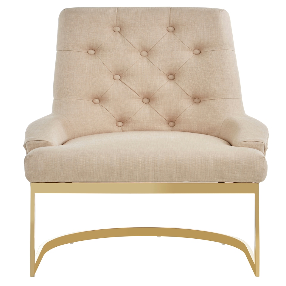 image 1 of Interiors by Premier Luxurious Natural Dining Chair,  Gold Finish Accent Chair With Button Tufted Backrest, Armless Modern Chair Cream