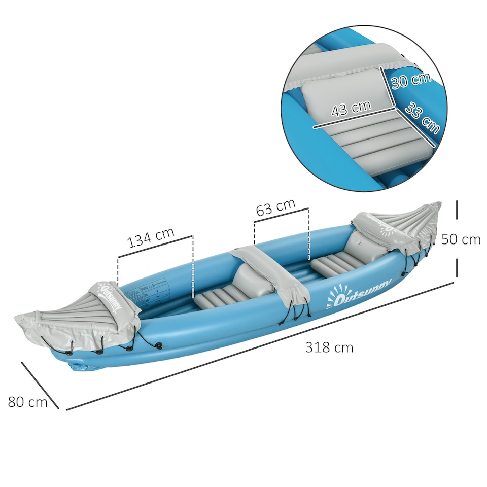 image 1 of Outsunny Inflatable Kayak Two-Person Inflatable Boat w/ Air Pump, Blue | Blue