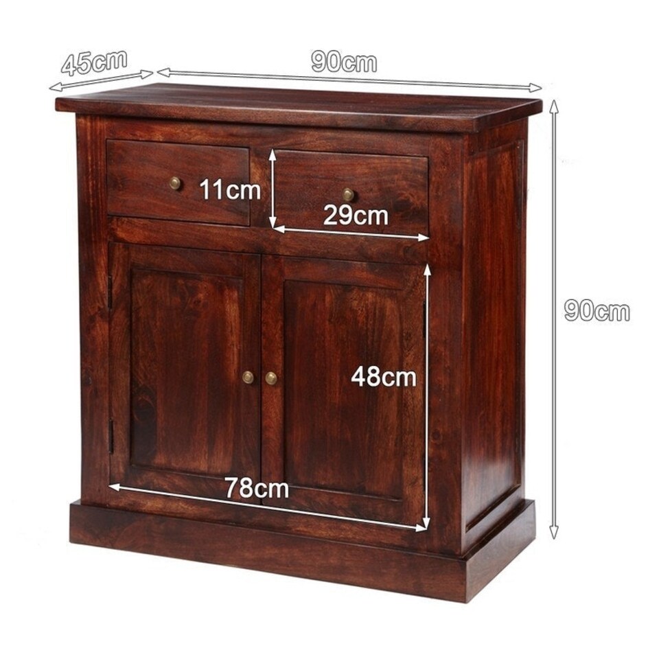 image 1 of Jaipur Dark Mango 2 Door Sideboard - Solid Mango Wood - L50 x W90 x H90 cm Brown