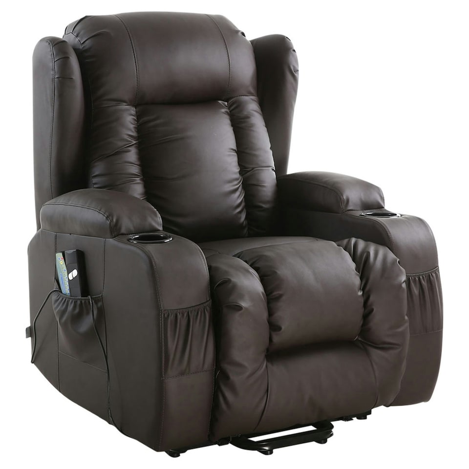 image 1 of Caesar Single Motor Rise Recliner Bonded Leather Heat & Massage Chair (Brown)