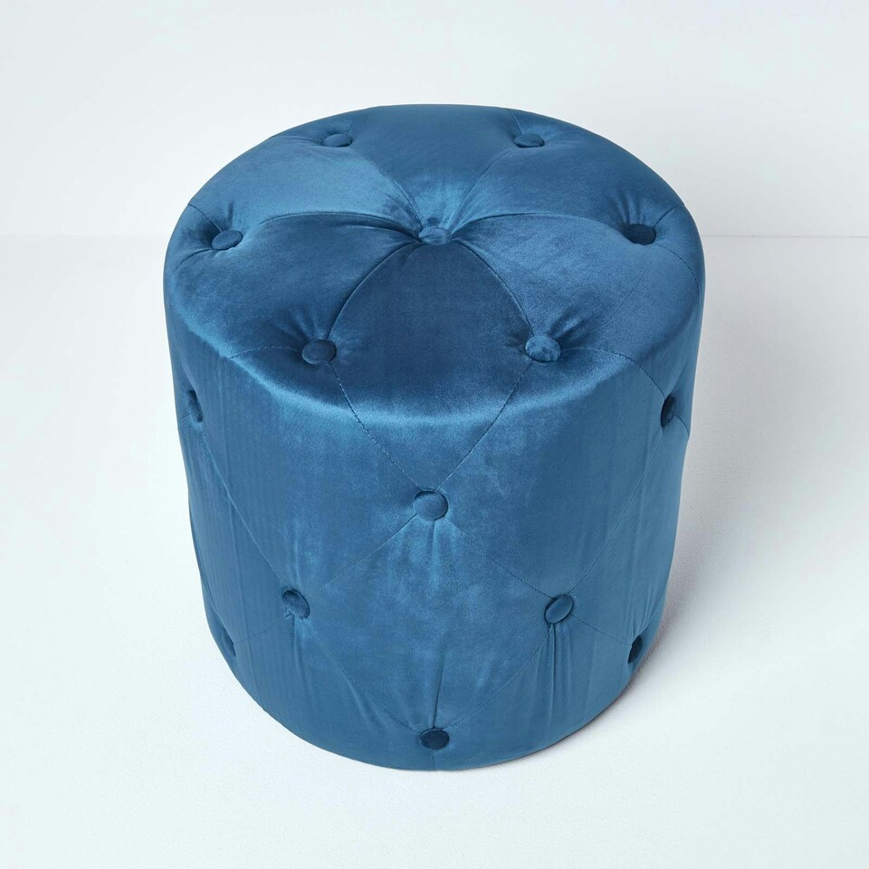 image 1 of Homescapes Windsor Velvet Footstool, Navy