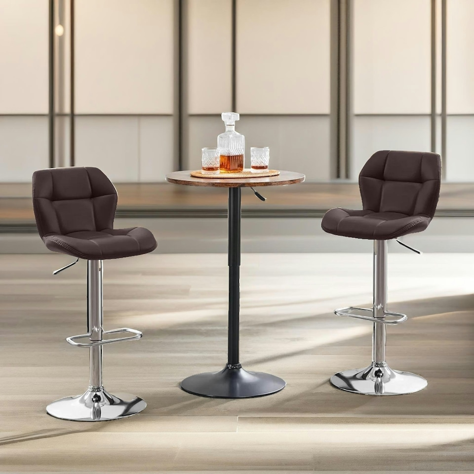 image 1 of Set Of 2 Height Adjustable 360 Swivel Barstools With Backrest Brown Brown