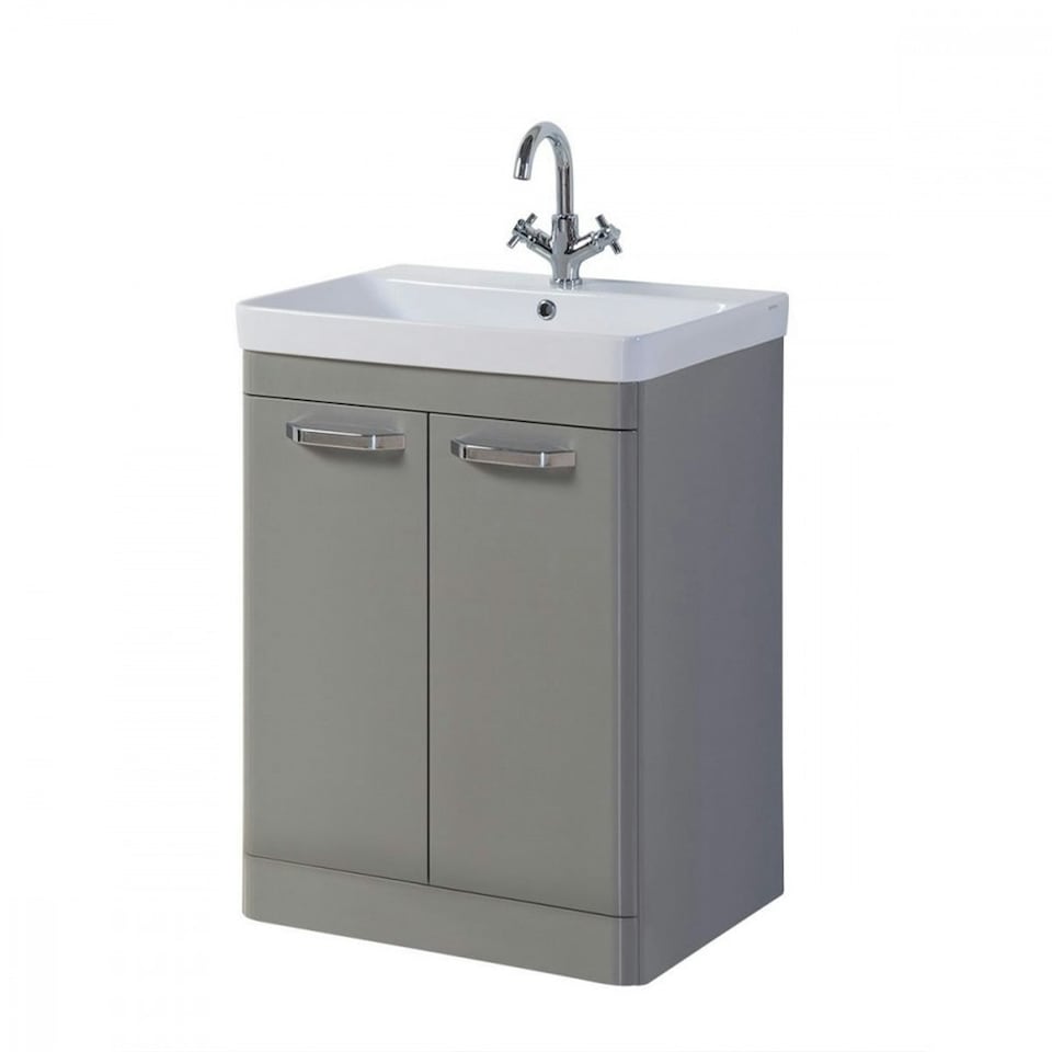 image 1 of Bathroom 2-Door Floor Standing Vanity Unit with Basin 500mm Wide White 1 Tap Hole - Basalt Grey - Brassware Not Included | Grey | Grey | 1