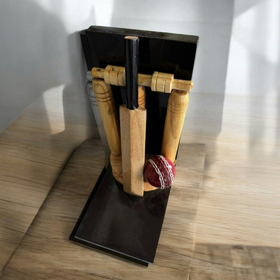 image 1 of CRICKET-GIFTS Cricketing Bookend Single Unit, Wooden, 22cm high, Can also be used as a presentation trophy
