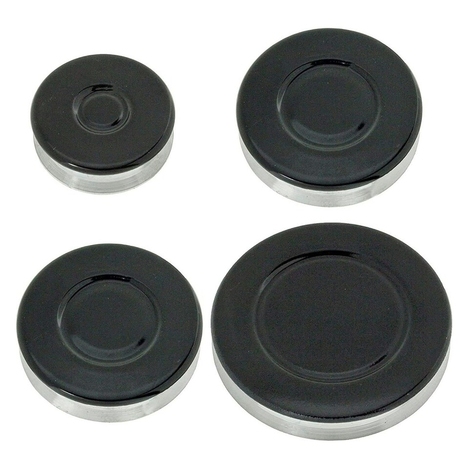 image 1 of SPARES2GO (Non Universal) Oven Cooker Hob Gas Burner Crown & Flame Cap Kit for Logik (Small, 2 Medium & Large, 55mm - 100mm)