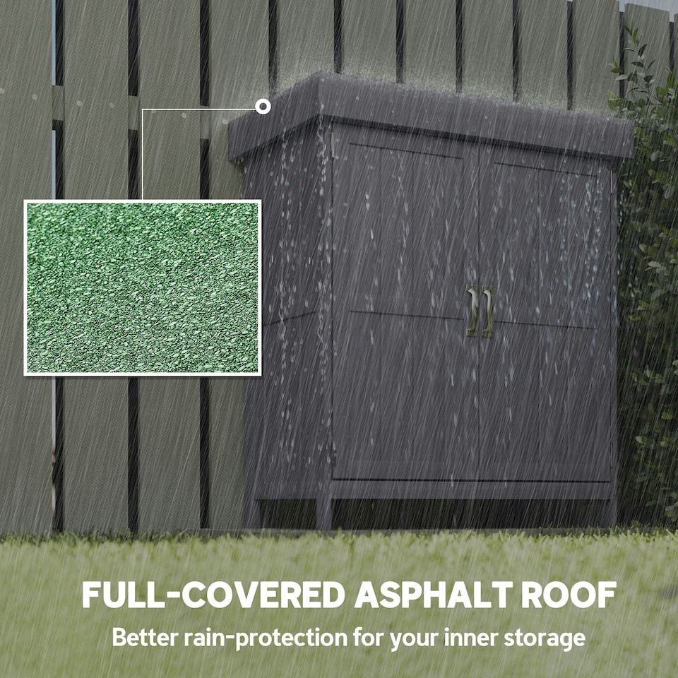 image 1 of Outsunny Wooden Garden Shed Double Door Tool Storage House, 74x43x88cm, Grey