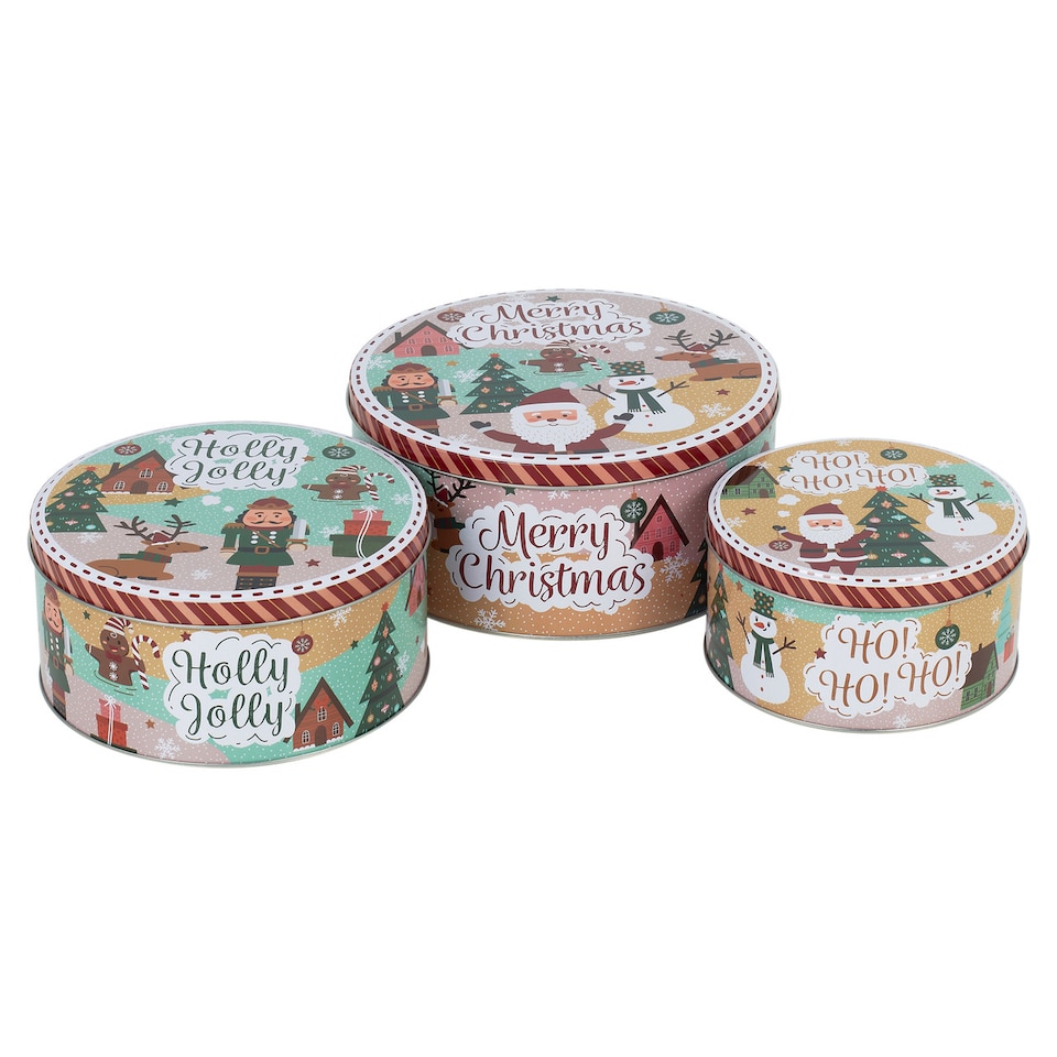 image 1 of Christmas Cookie and Cake Nesting Tin Set | Multi | Santa & Snowman | 3
