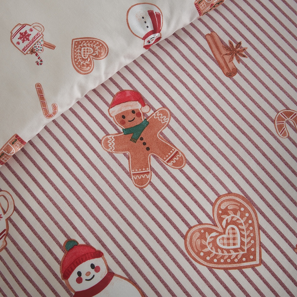 image 1 of Catherine Lansfield Christmas Gingerbread Stripe Reversible Duvet Cover Set