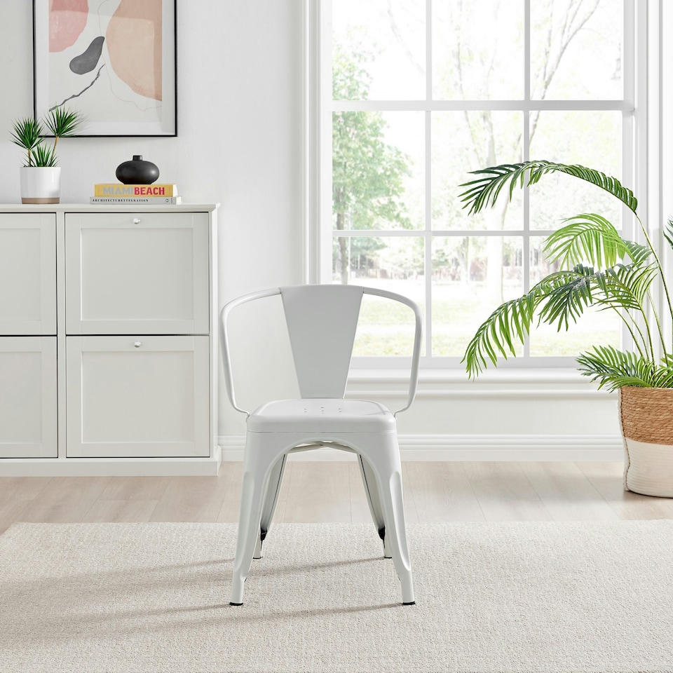 image 1 of Furniturebox 2x Colton 'Tolix' Style White Metal Dining Chairs with Arms
