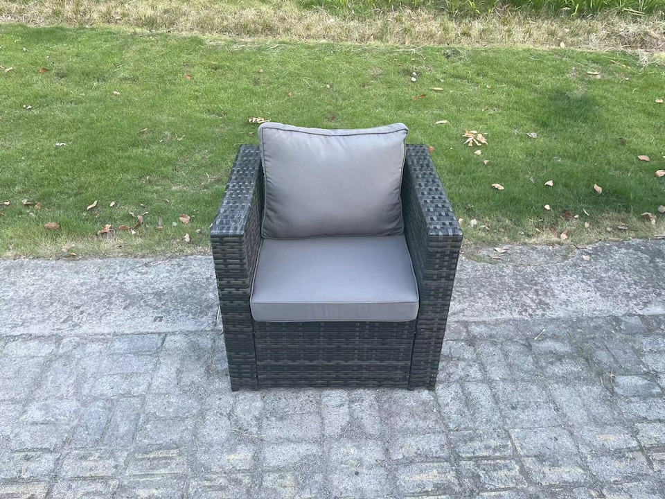image 1 of Fimous 8 Seater Outdoor Lounge Sofa Garden Furniture Set Patio Rattan Rectangular Dining Table Chair with Big Footstool Dark Grey Mixed