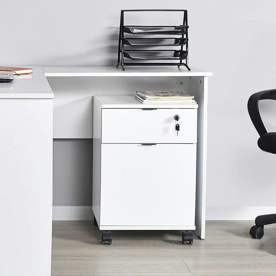 image 1 of Adore Rio Matt White Mobile Office Storage Cart With Lockable Drawer White
