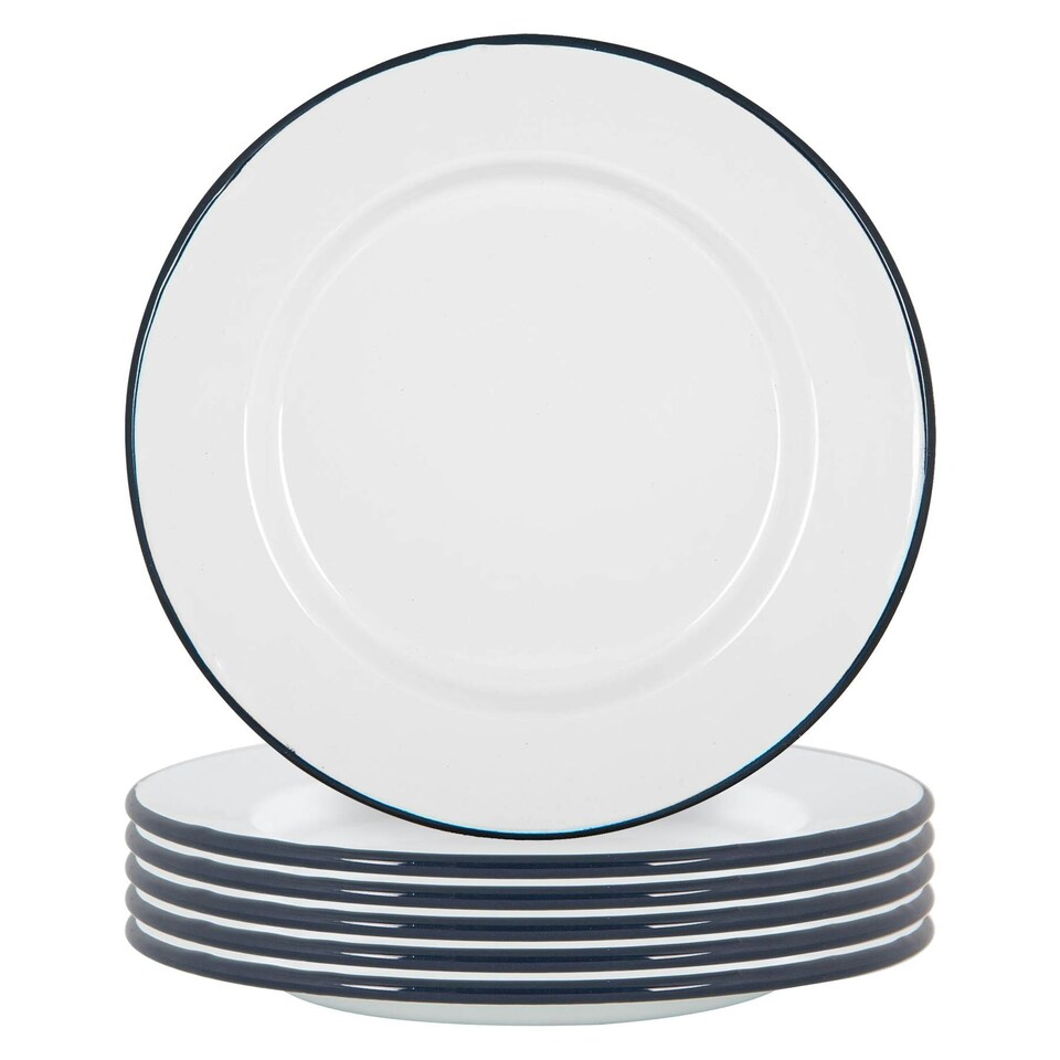image 1 of Argon Tableware White Enamel Dinner Plates - 25.5cm - Navy - Pack of 6 Blue