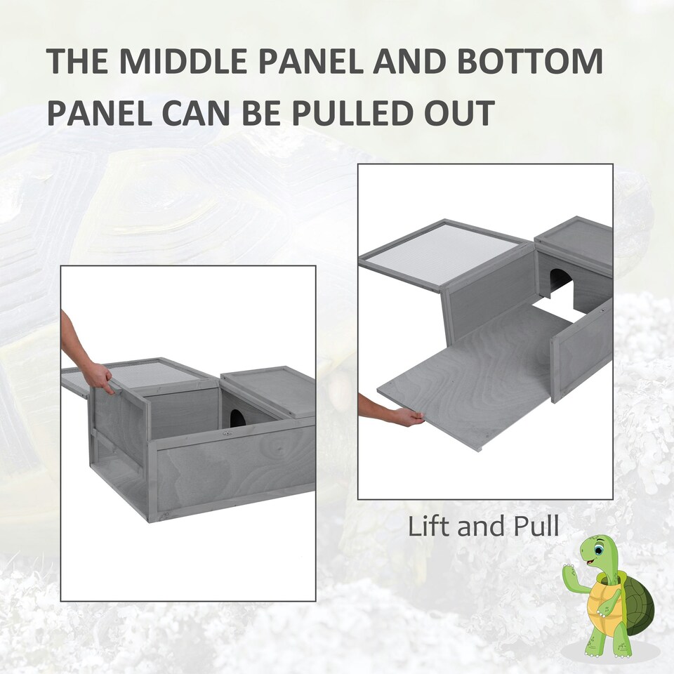 image 1 of PawHut 94 cm Wooden Tortoise House Turtle Habitat Small Reptile Cage Grey
